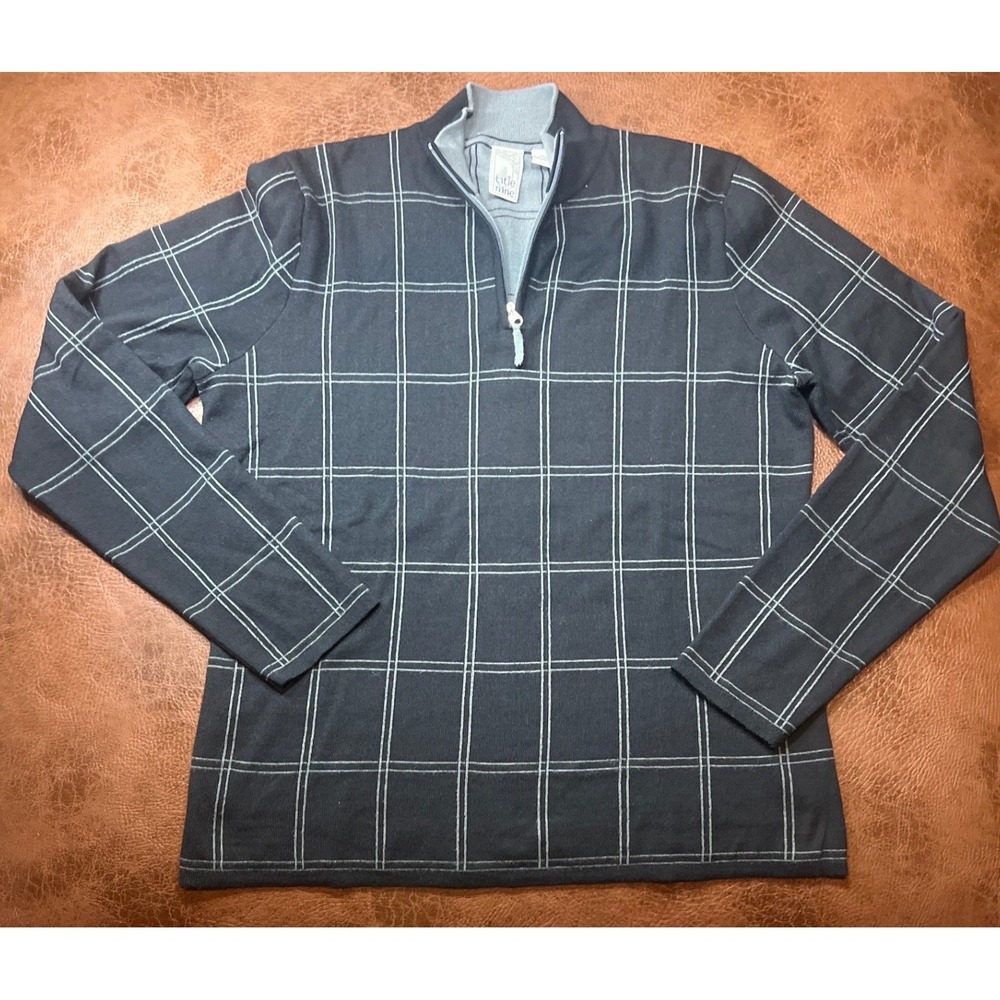 Title‎ Nine Women's Black White Plaid 1/4 Zip Pullover Sweater Top GORP Preppy